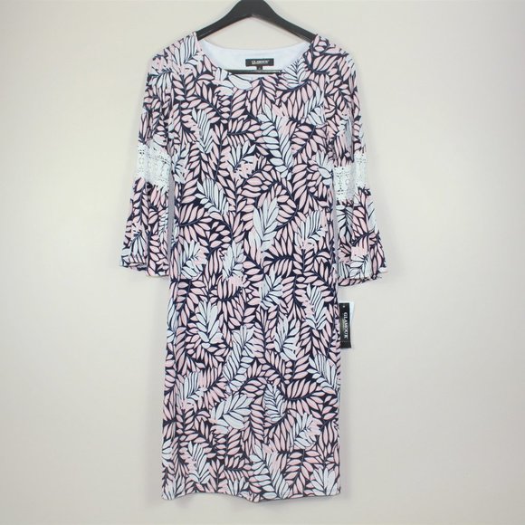 Glamour Navy Peach Leaf Print Dress NWT Sz 6 - Picture 5 of 5